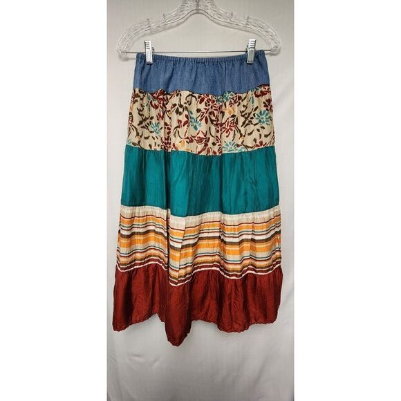 KATE HILL CASUAL A-LINE MULTICOLOR FLORAL BOHEMIAN LONG SKIRT SIZE M - Picture 3 of 5